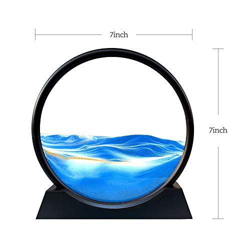 Tegoeoli Deep Sea Sand Art Moving Sand Picture 7 Inch Blue Tabletop Decoration