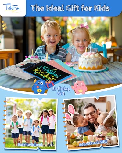 TEKFUN 2-Pack LCD Writing Tablet 8.5" - Blue & Pink Doodle Boards with 4 Stylus Pens, Mess-Free Erasable Drawing Pad for Kids Ages 3-7