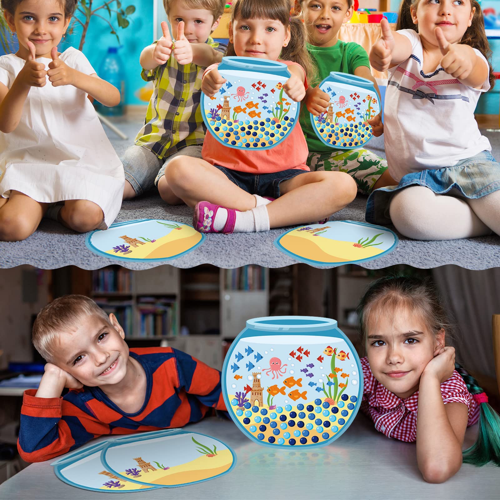 Teling 32 Pcs 100 Days of School Sticker Scene - Fish Tank Theme with 100 Stickers for Kids Classroom Activities