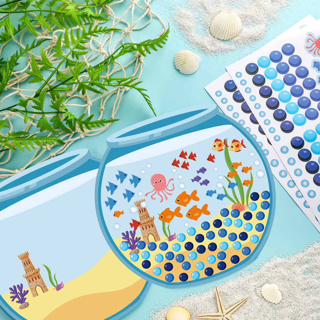 Teling 32 Pcs 100 Days of School Sticker Scene - Fish Tank Theme with 100 Stickers for Kids Classroom Activities