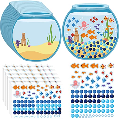 Teling 32 Pcs 100 Days of School Sticker Scene - Fish Tank Theme with 100 Stickers for Kids Classroom Activities