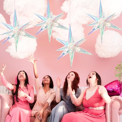 Tellpet 50-Pack Iridescent Spike Foil Star Balloons for Party Decorations