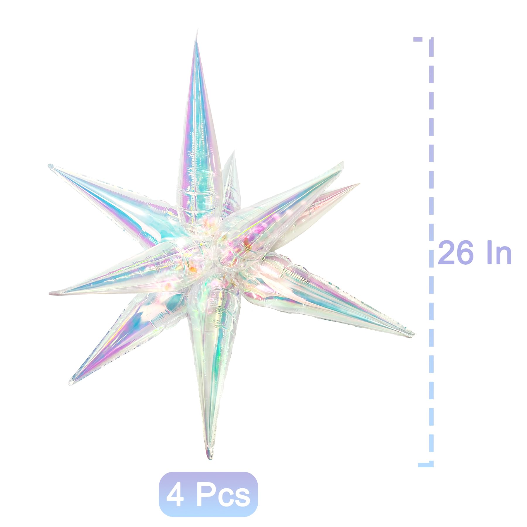 Tellpet 50-Pack Iridescent Spike Foil Star Balloons for Party Decorations