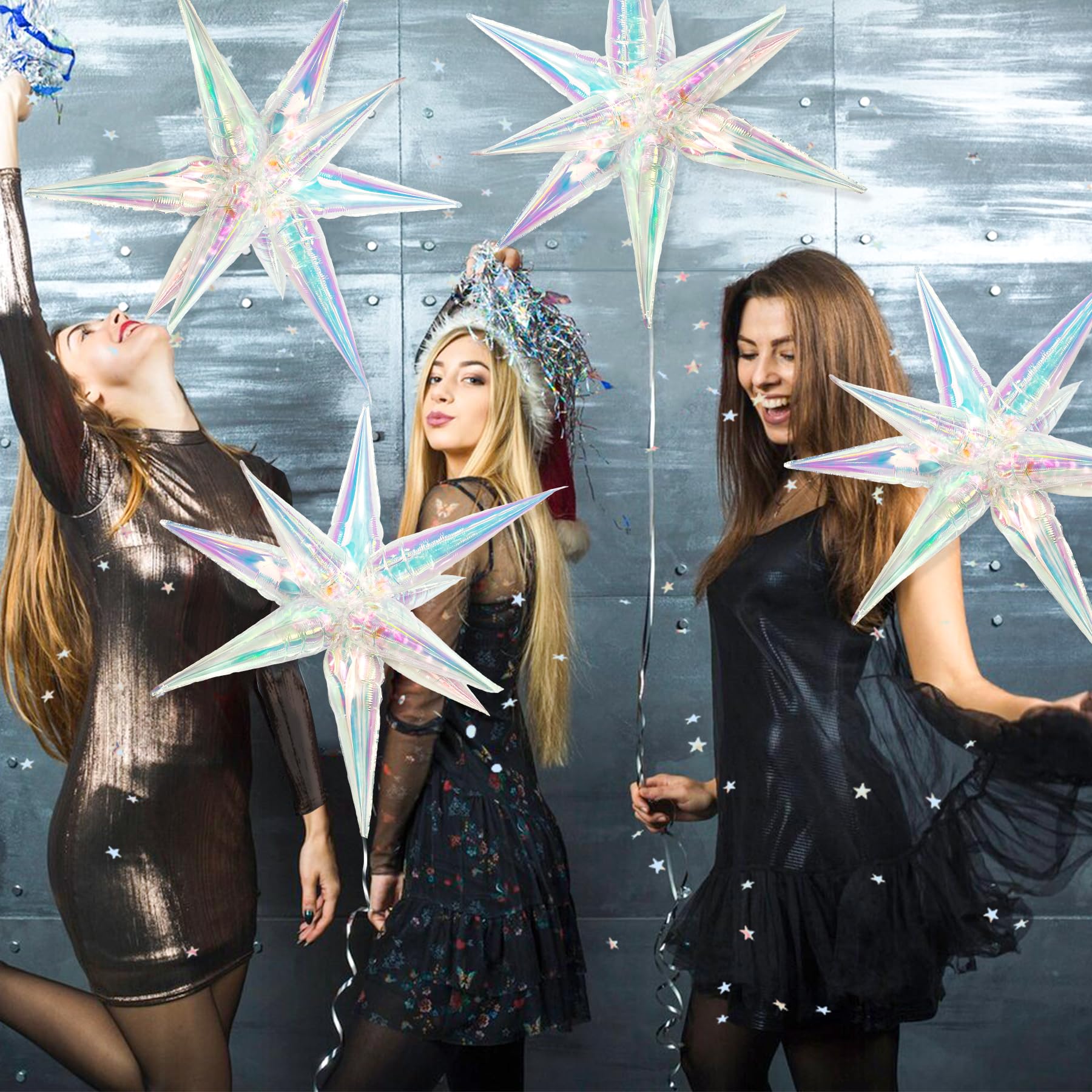 Tellpet 50-Pack Iridescent Spike Foil Star Balloons for Party Decorations