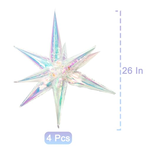Tellpet 50-Pack Iridescent Spike Foil Star Balloons for Party Decorations