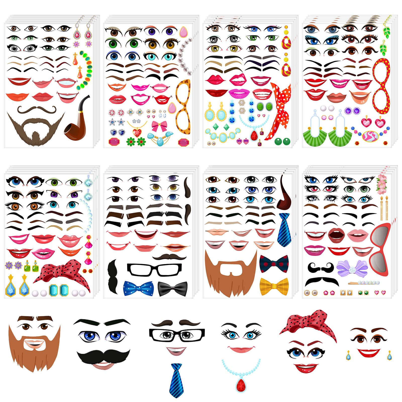 Tenceur 48-Pack Funny Face Stickers for Crafts – Mouth, Eyes, Nose Decals for DIY Projects