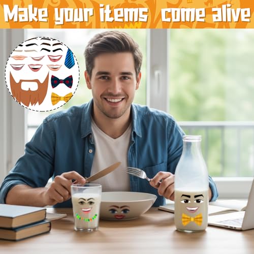 Tenceur 48-Pack Funny Face Stickers for Crafts – Mouth, Eyes, Nose Decals for DIY Projects