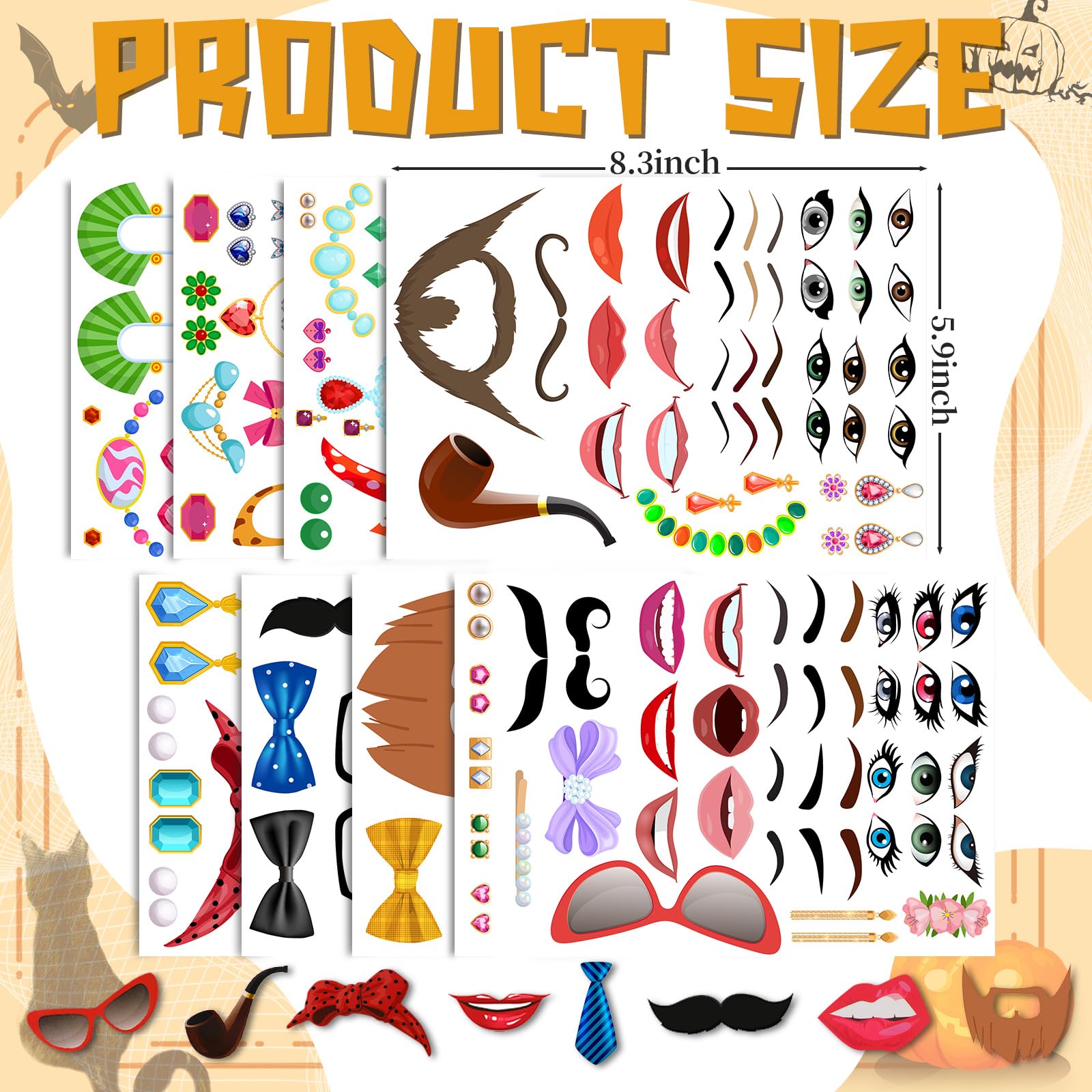 Tenceur 48-Pack Funny Face Stickers for Crafts – Mouth, Eyes, Nose Decals for DIY Projects
