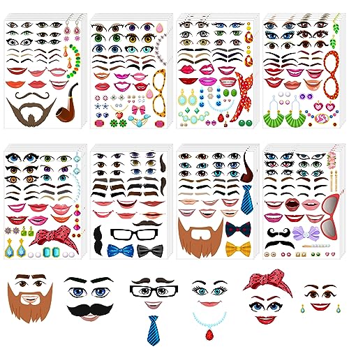 Tenceur 48-Pack Funny Face Stickers for Crafts – Mouth, Eyes, Nose Decals for DIY Projects