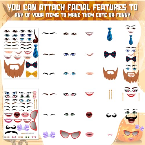 Tenceur 48-Pack Funny Face Stickers for Crafts – Mouth, Eyes, Nose Decals for DIY Projects
