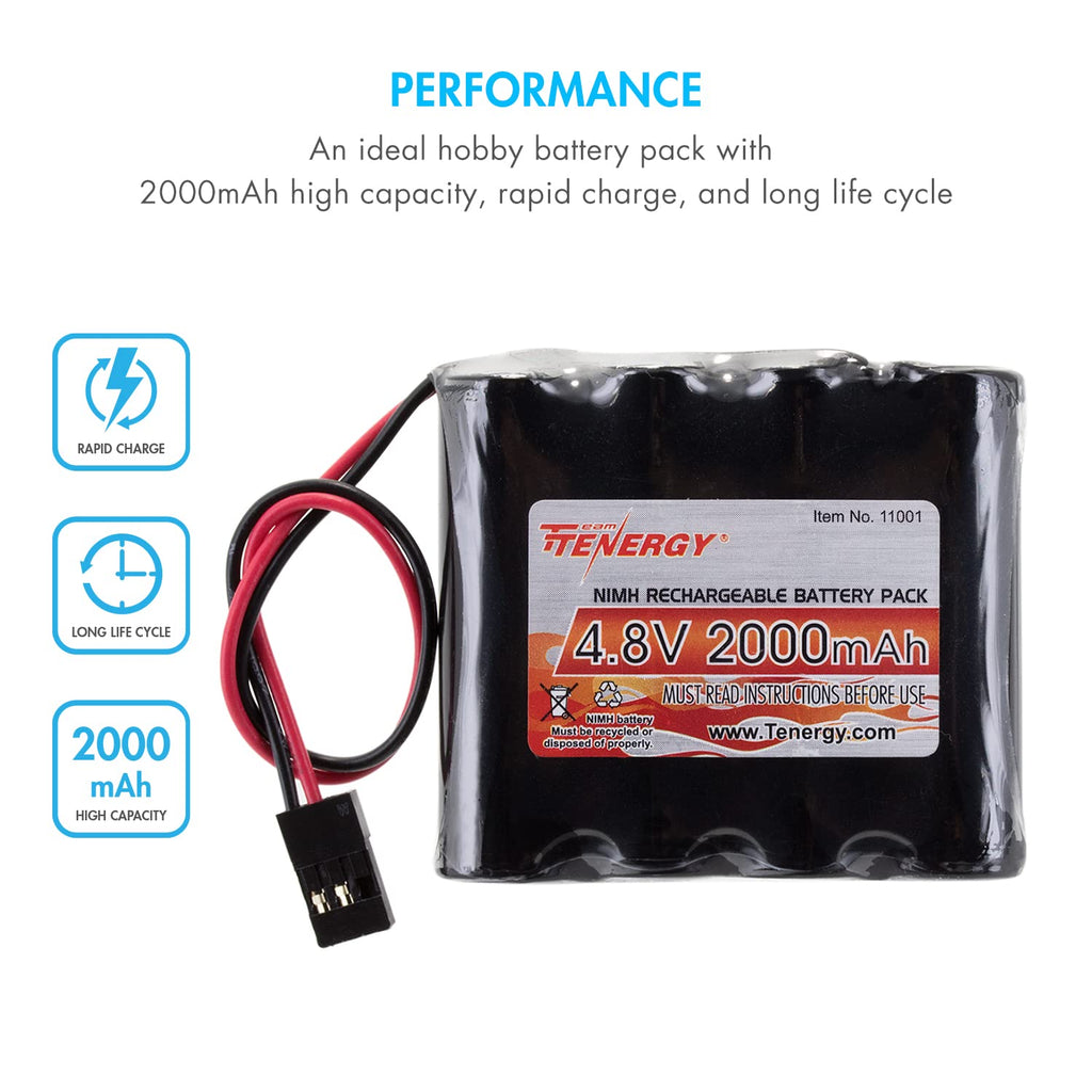 Tenergy NiMH Receiver Battery 4.8V 2000mAh with Hitec Connector – High Capacity Rechargeable Pack for RC Models