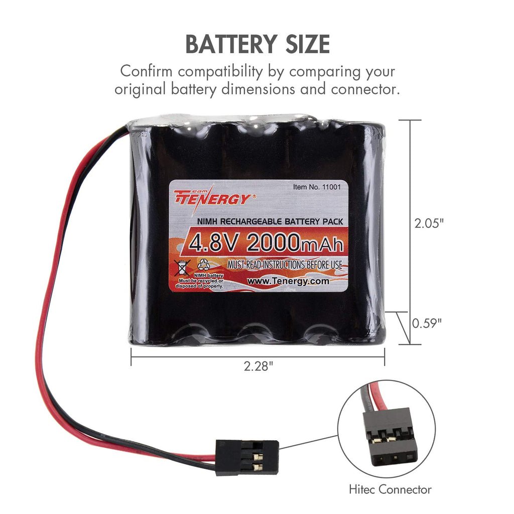Tenergy NiMH Receiver Battery 4.8V 2000mAh with Hitec Connector – High Capacity Rechargeable Pack for RC Models