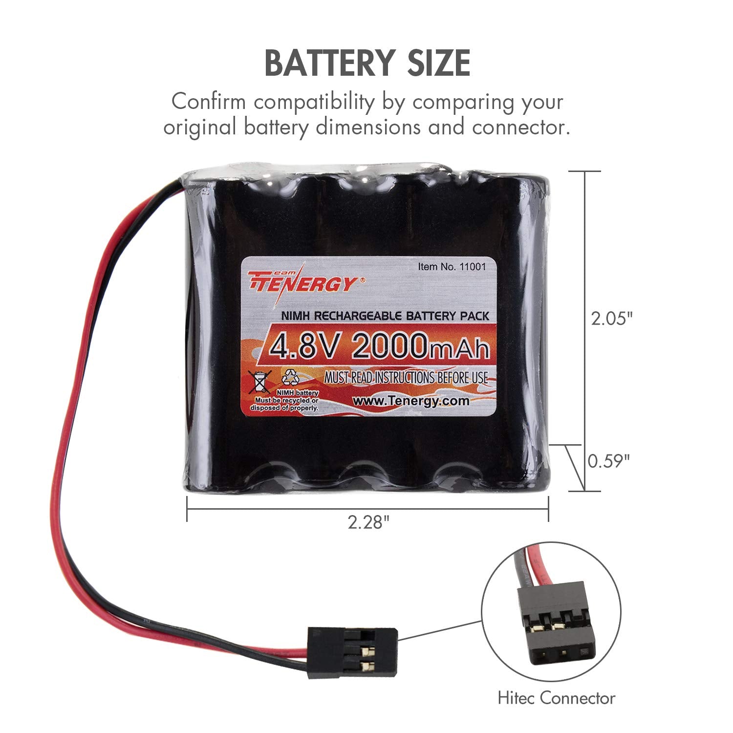 Tenergy NiMH Receiver Battery 4.8V 2000mAh with Hitec Connector – High Capacity Rechargeable Pack for RC Models