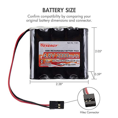 Tenergy NiMH Receiver Battery 4.8V 2000mAh with Hitec Connector – High Capacity Rechargeable Pack for RC Models