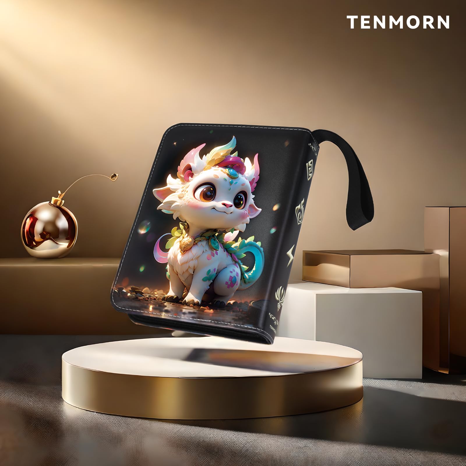 tenmorn 4-Pocket Card Binder for 400 Cards – Black PU Leather Album with 50 Removable Sleeves for TCG, Pokémon, MTG, Yu-Gi-Oh, Sports Cards