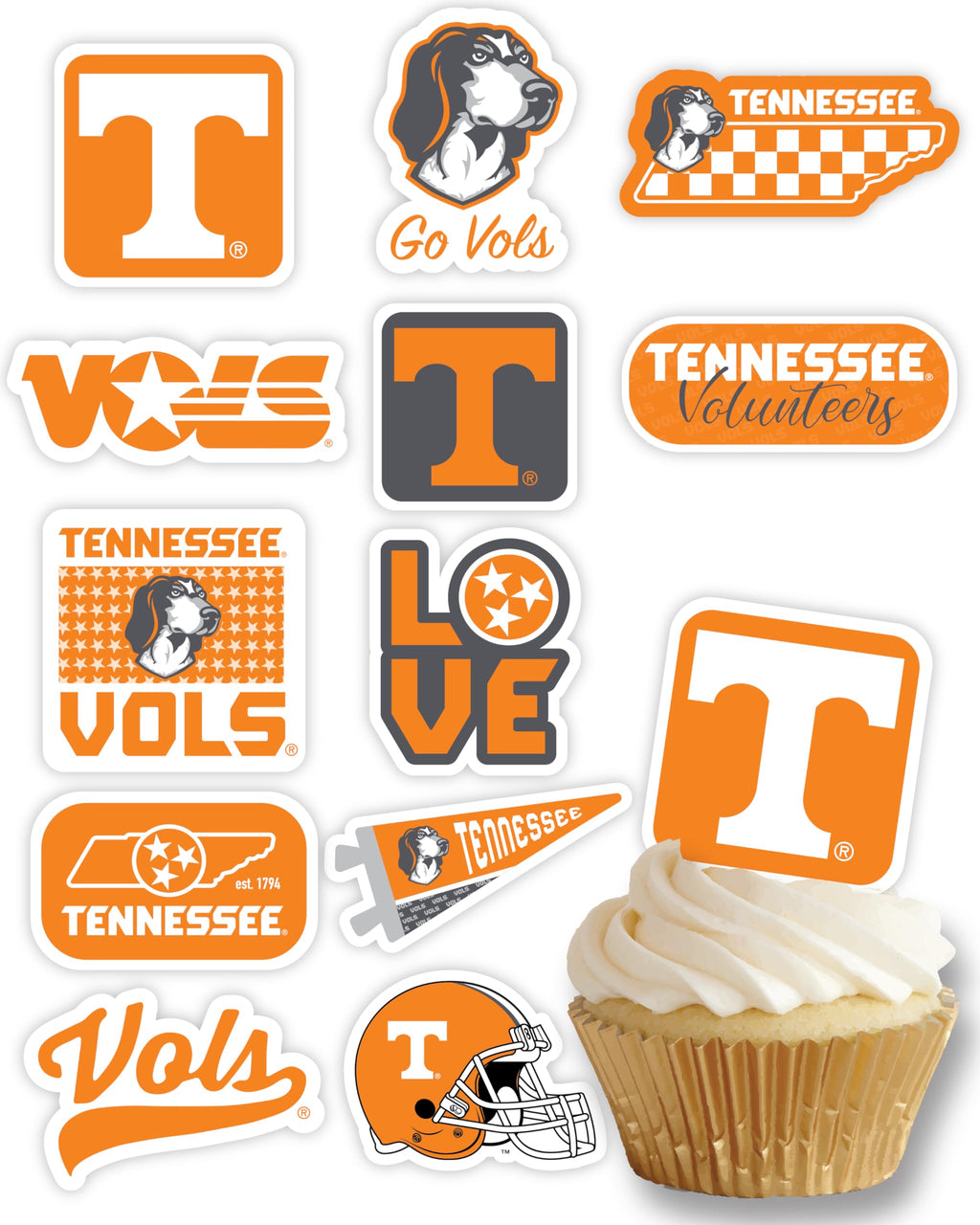 Tennessee Vols Cupcake Toppers – 24 Preassembled Picks for Game Day, Graduation & Birthdays