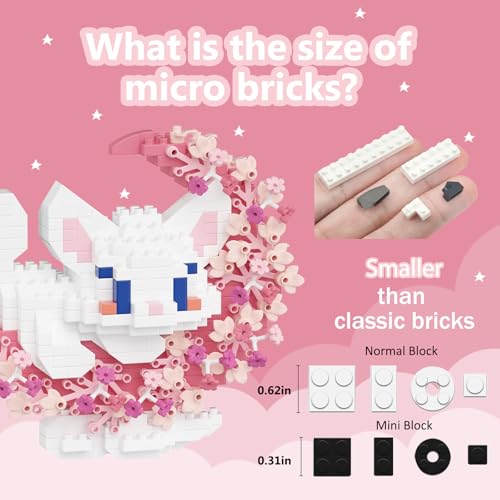 TENYEAH 2-in-1 Micro Brick Set: Pink & Purple Cats with Flower and Moon