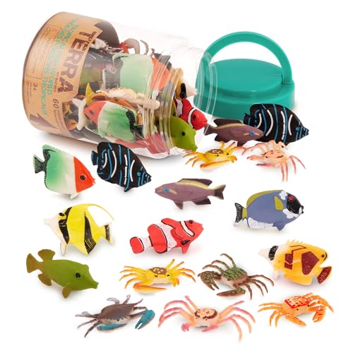 Terra by Battat 60-Piece Tropical Fish & Crab Toy Set – Mini Ocean Animal Figurines for Kids Ages 3+