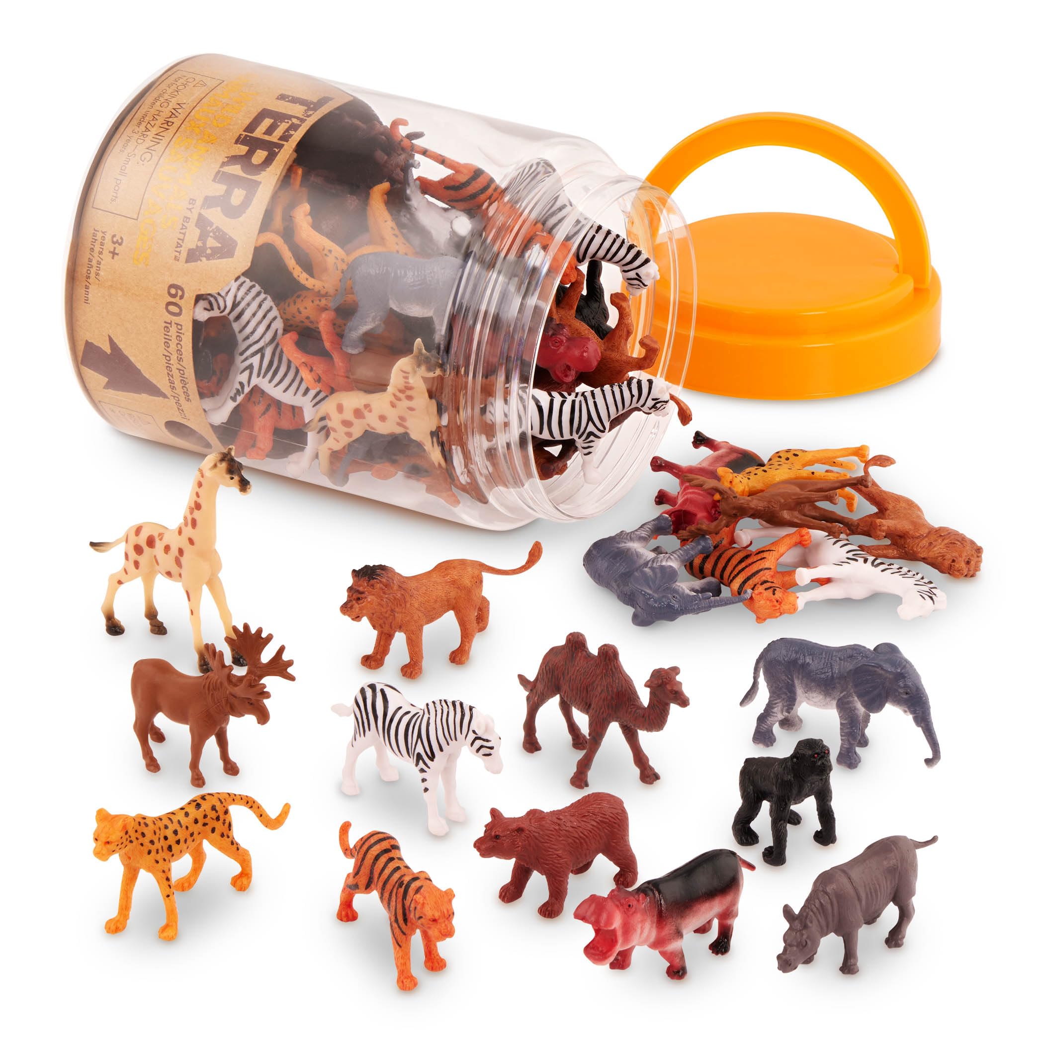 Terra by Battat 60-Piece Wild Creatures Tube – Mini Animal Figurines for Kids 3+