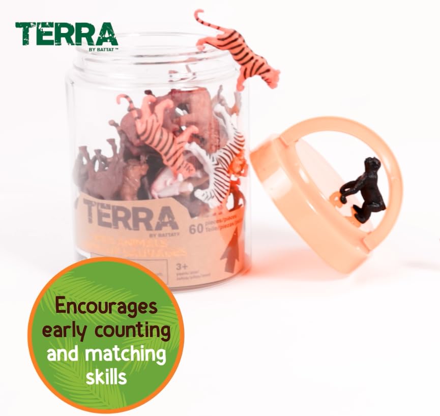 Terra by Battat 60-Piece Wild Creatures Tube – Mini Animal Figurines for Kids 3+