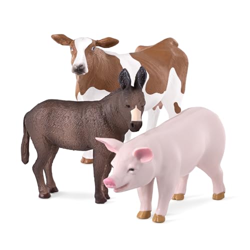 Terra by Battat Farm Animal Figurines – Pig, Donkey, and Cow 3-Piece Set for Imaginative Play
