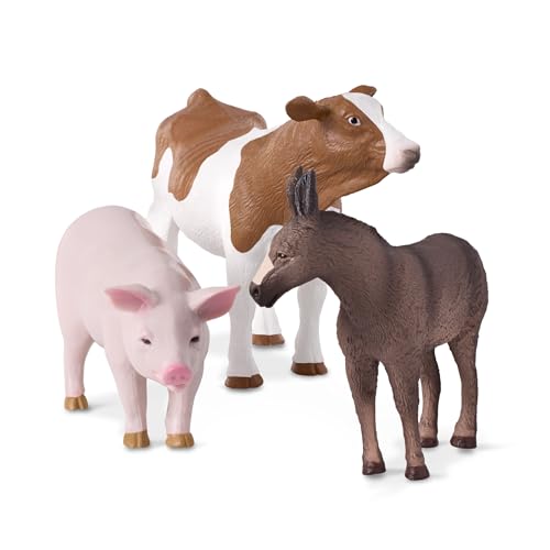 Terra by Battat Farm Animal Figurines – Pig, Donkey, and Cow 3-Piece Set for Imaginative Play