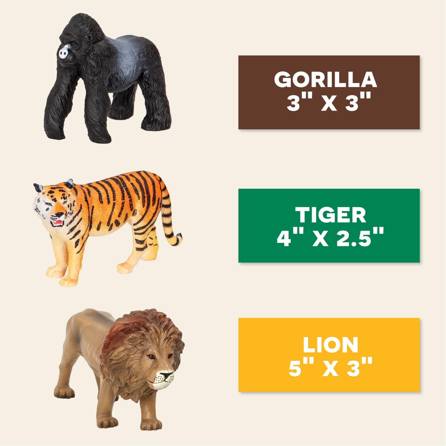 Terra by Battat Jungle Animal Figurines – 3-Pack of Realistic Lion, Tiger, and Gorilla Toys for Kids Age 3+