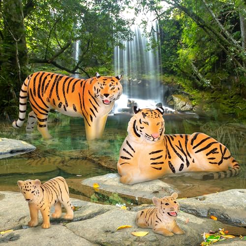 Terra by Battat Tiger Family Set – 4 Plastic Tigers for Imaginative Play (Ages 3+)