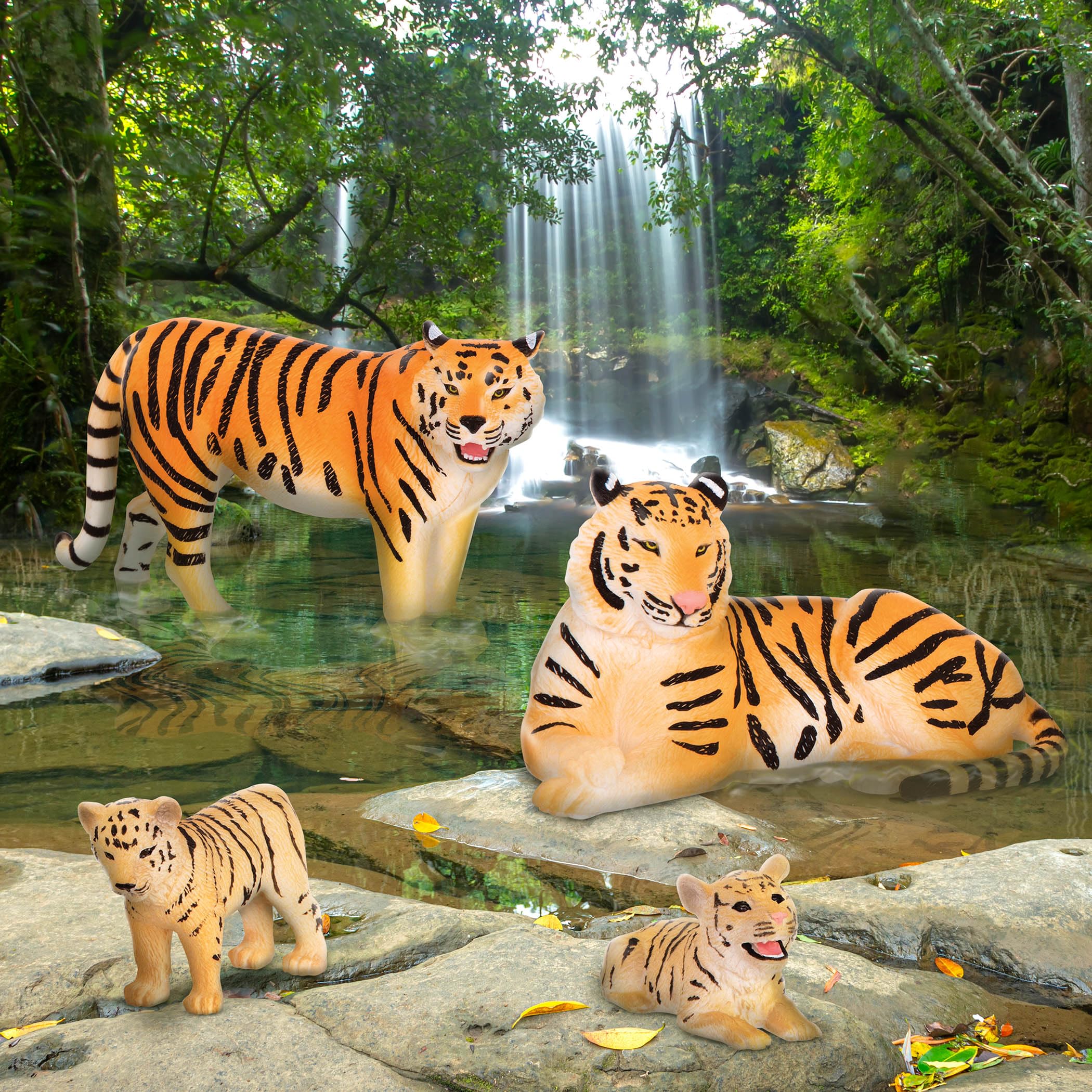 Terra by Battat Tiger Family Set – 4 Plastic Tigers for Imaginative Play (Ages 3+)