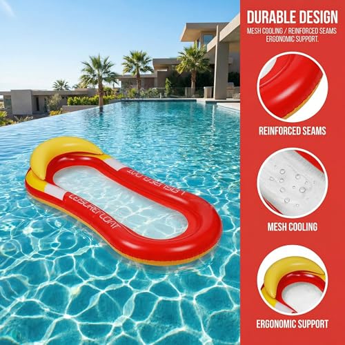 Tessitop 60-Inch Inflatable Pool Float Adult with Backrest and Mesh Bottom - Red
