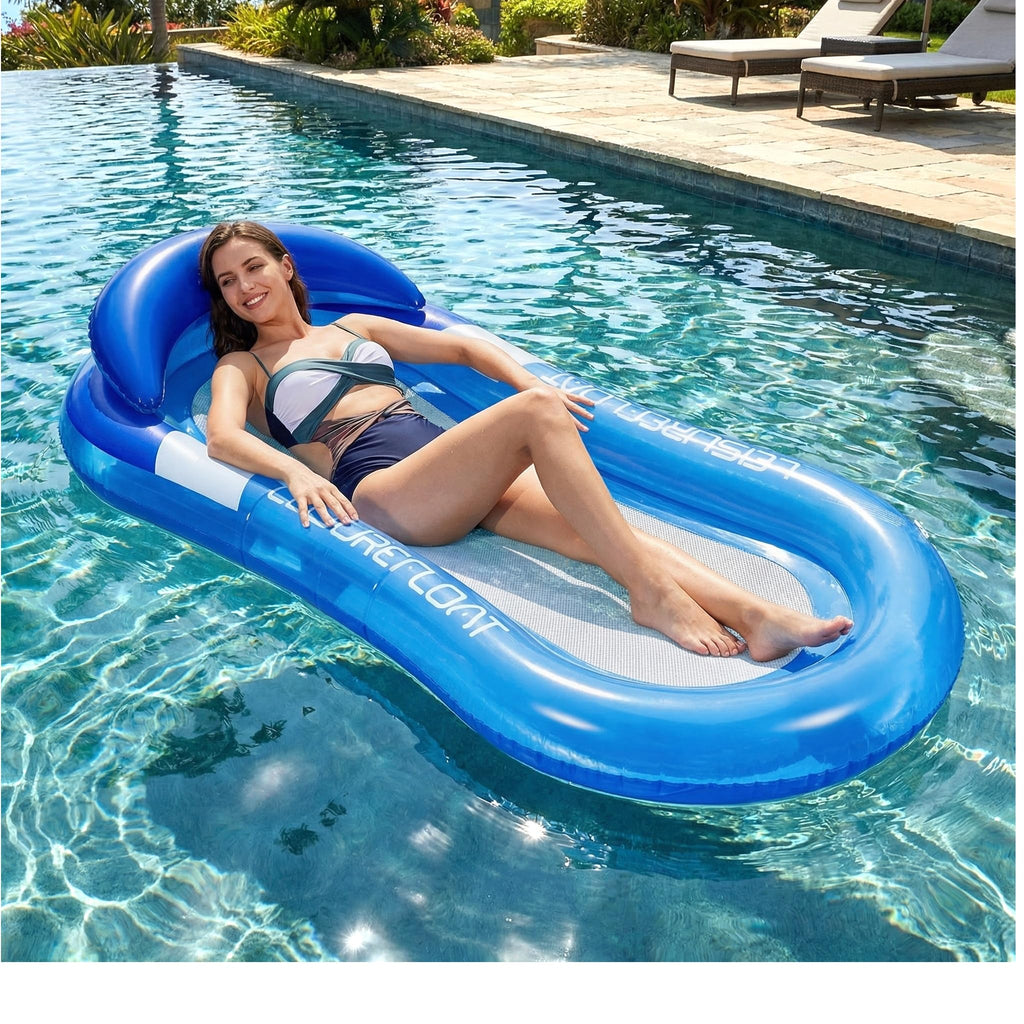 Tessitop 60in x 30in Inflatable Pool Float Adult with Backrest and Mesh Hammock - Blue
