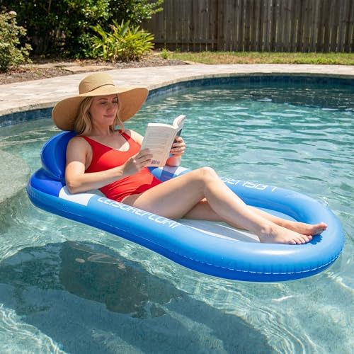 Tessitop 60in x 30in Inflatable Pool Float Adult with Backrest and Mesh Hammock - Blue