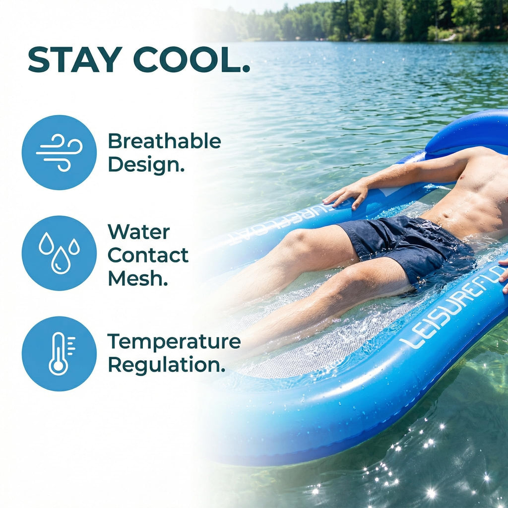 Tessitop 60in x 30in Inflatable Pool Float Adult with Backrest and Mesh Hammock - Blue
