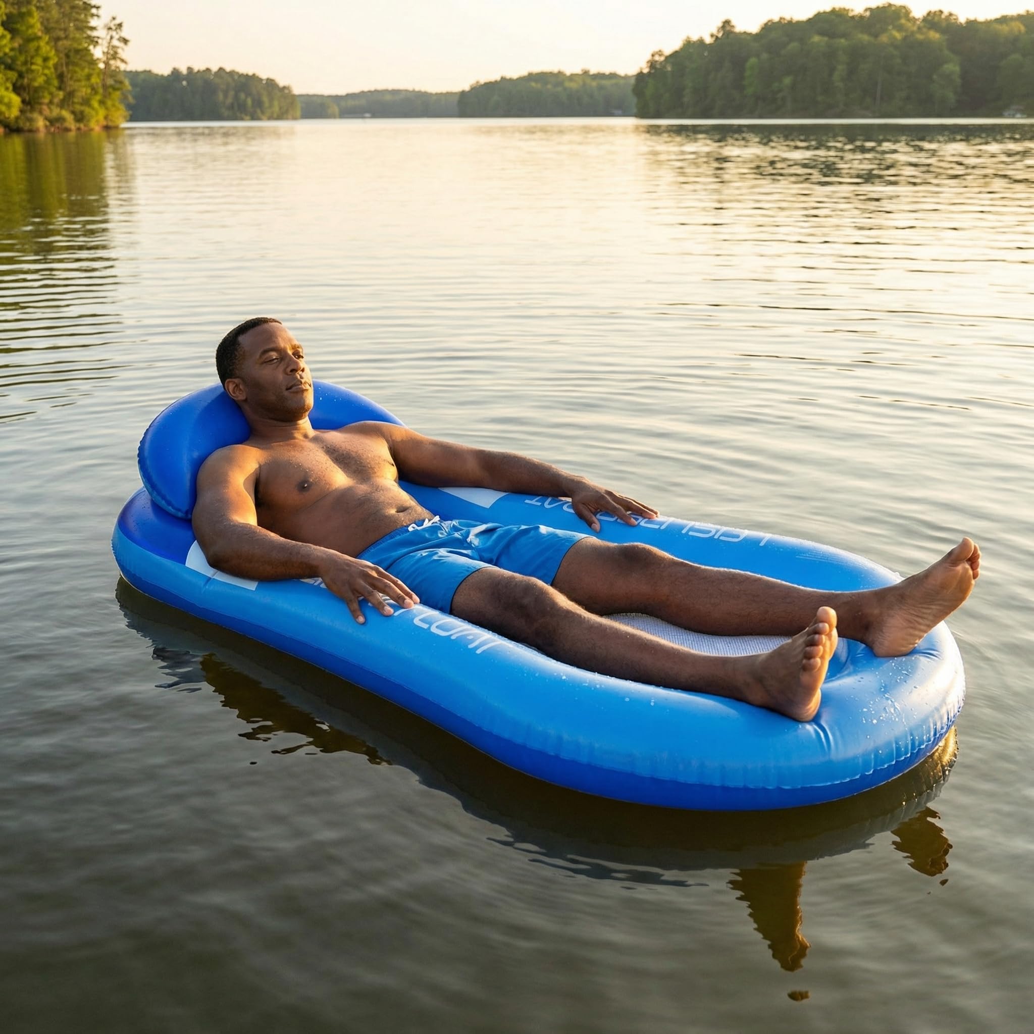 Tessitop 60in x 30in Inflatable Pool Float Adult with Backrest and Mesh Hammock - Blue