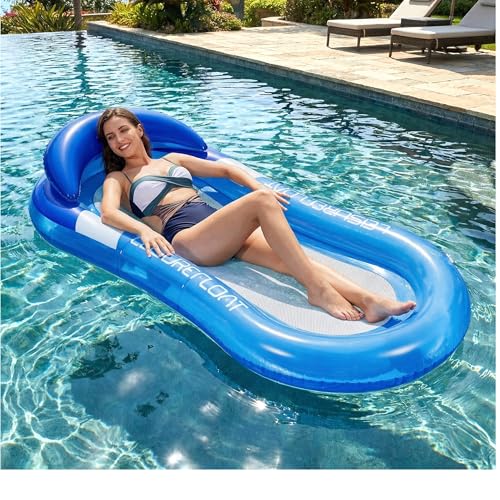 Tessitop 60in x 30in Inflatable Pool Float Adult with Backrest and Mesh Hammock - Blue