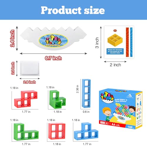 Tetra Balancing Stacking Tower 48-Piece Set - Family Board Game with 66 Cards, STEM Toy for Kids & Adults - Sylmifoi