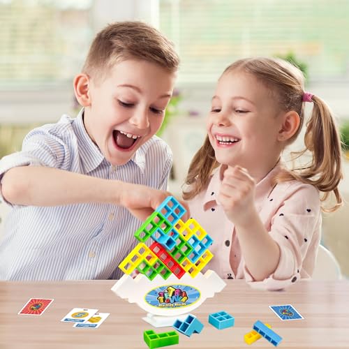 Tetra Balancing Stacking Tower 48-Piece Set - Family Board Game with 66 Cards, STEM Toy for Kids & Adults - Sylmifoi
