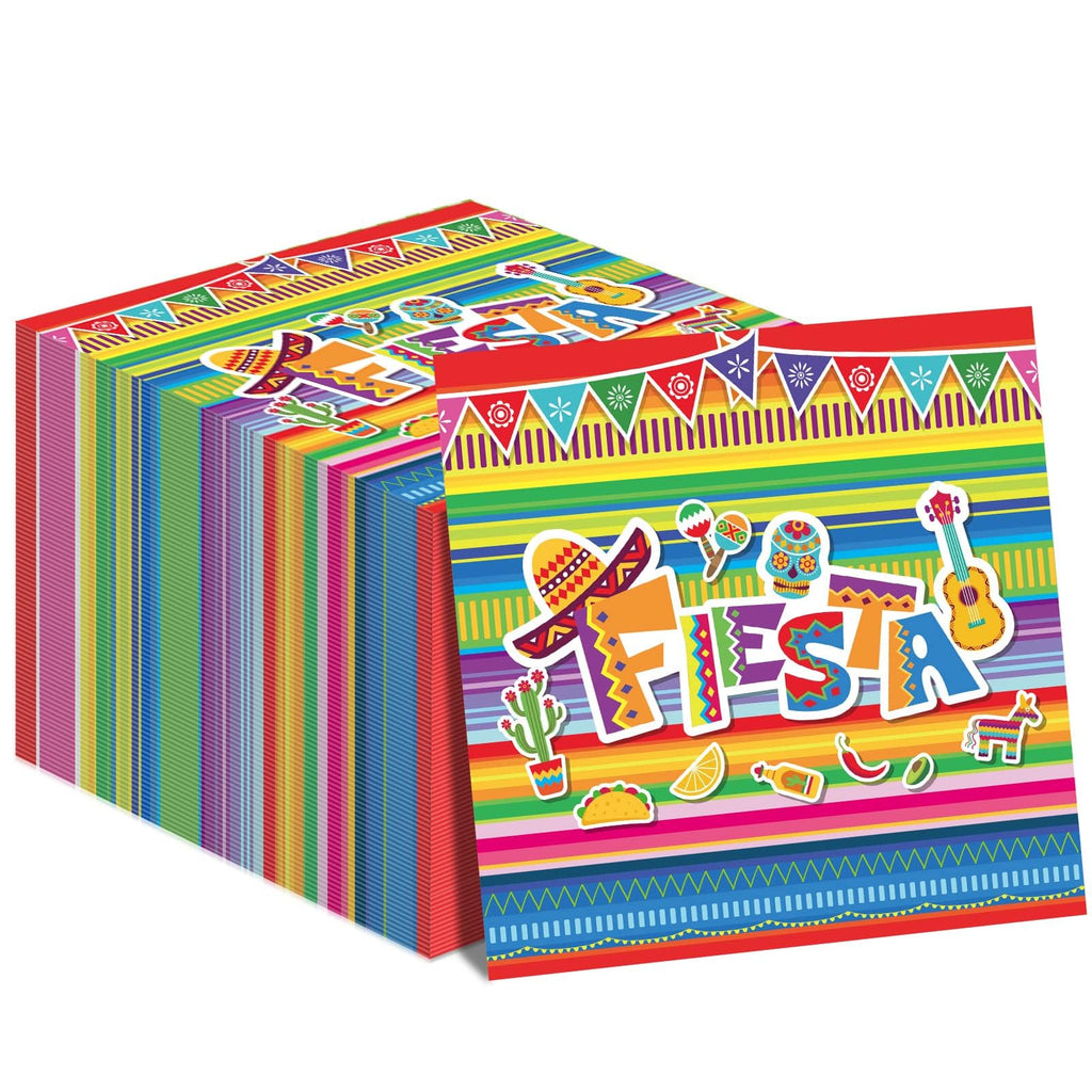 Tevxj 100 Pack Mexican Fiesta Napkins – 3-Ply Disposable Paper Napkins for Cinco de Mayo, Taco Nights, and Party Decorations