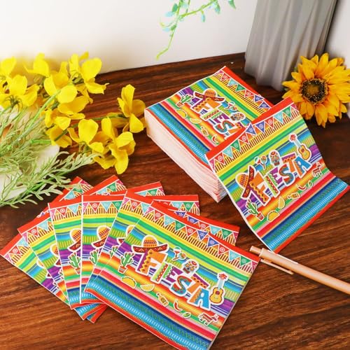 Tevxj 100 Pack Mexican Fiesta Napkins – 3-Ply Disposable Paper Napkins for Cinco de Mayo, Taco Nights, and Party Decorations