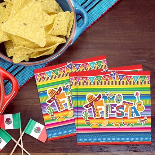 Tevxj 100 Pack Mexican Fiesta Napkins – 3-Ply Disposable Paper Napkins for Cinco de Mayo, Taco Nights, and Party Decorations