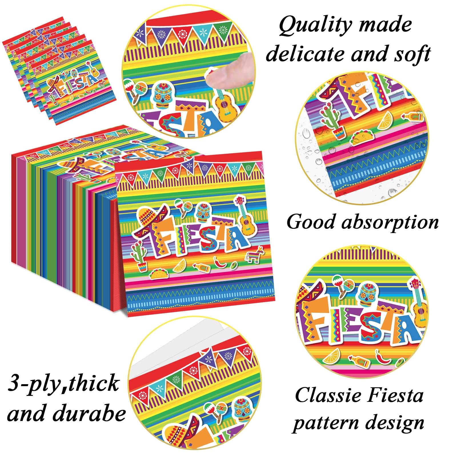Tevxj 100 Pack Mexican Fiesta Napkins – 3-Ply Disposable Paper Napkins for Cinco de Mayo, Taco Nights, and Party Decorations