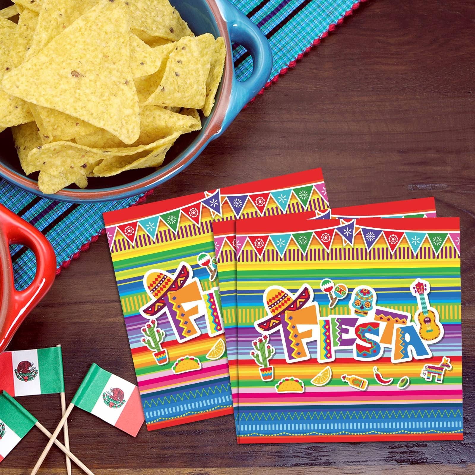 Tevxj 100 Pack Mexican Fiesta Napkins – 3-Ply Disposable Paper Napkins for Cinco de Mayo, Taco Nights, and Party Decorations
