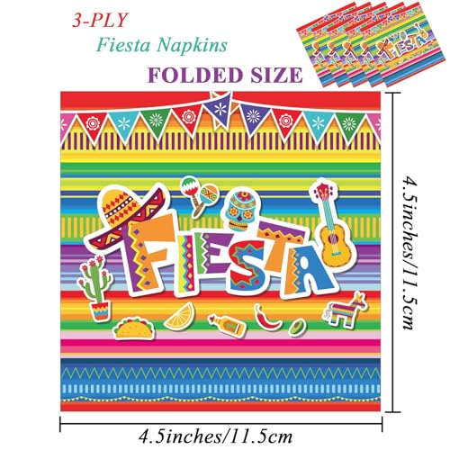Tevxj 100 Pack Mexican Fiesta Napkins – 3-Ply Disposable Paper Napkins for Cinco de Mayo, Taco Nights, and Party Decorations