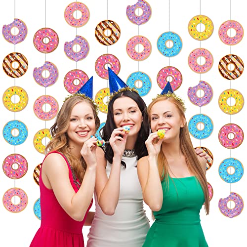 Tevxj 12-Pack Donut Birthday Party Banners - 96 Donut Decorations Garland Kit for Baby Shower, Classroom, Home Decor