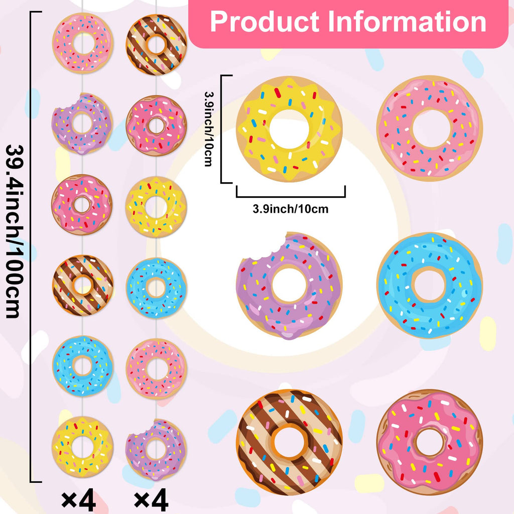 Tevxj 12-Pack Donut Birthday Party Banners - 96 Donut Decorations Garland Kit for Baby Shower, Classroom, Home Decor
