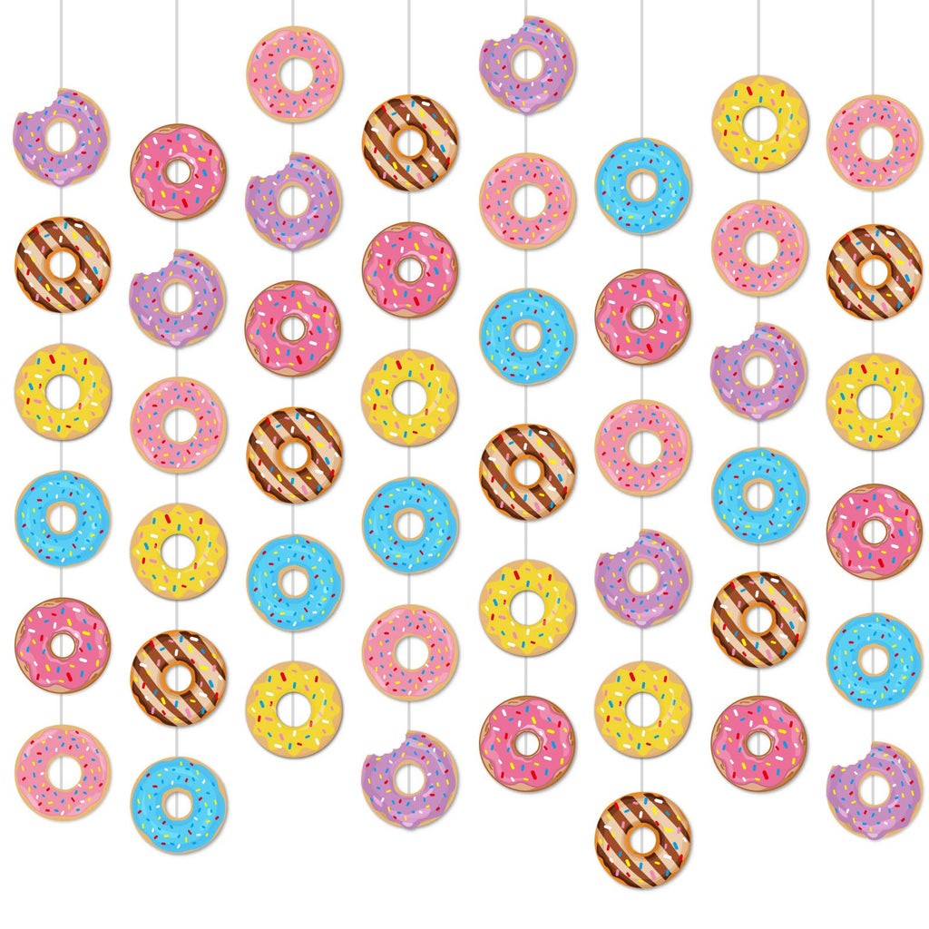 Tevxj 8-Pack Donut Birthday Party Banners - 48 Double-Sided Paper Garland Kit for Baby Shower, Classroom Decor