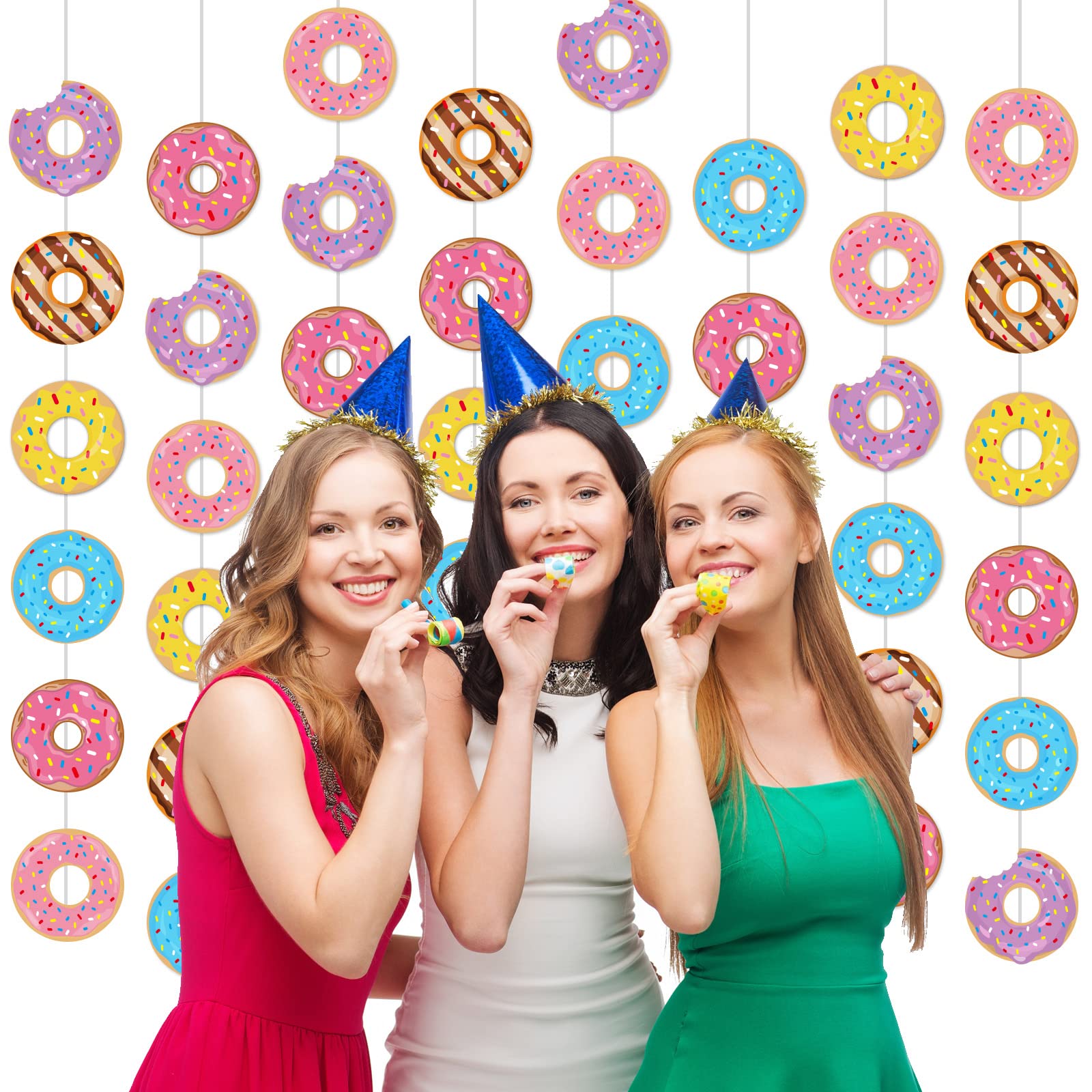 Tevxj 8-Pack Donut Birthday Party Banners - 48 Double-Sided Paper Garland Kit for Baby Shower, Classroom Decor