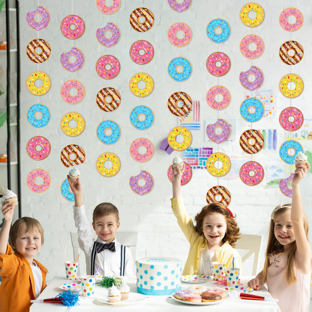 Tevxj 8-Pack Donut Birthday Party Banners - 48 Double-Sided Paper Garland Kit for Baby Shower, Classroom Decor