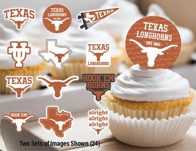 Texas Longhorns Cupcake Toppers – 24 Pack, PartyKandy, 3-4 Inch, Recyclable Paper Party Decor
