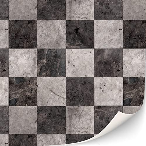 TexturKontor 3-Pack Self-Adhesive Dollhouse Floor Tiles – 1:12 Scale Checkerboard Marble Pattern, DIN A4 Sheets